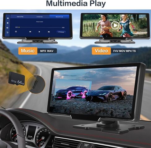 Hikity Wireless Carplay Portable Android Auto Unit with 2.5K Dash Cam, 9.3 Inch Touchscreen Car Screen Display with Bluetooth Airplay Mirror Link Voice Control AUX 64G TF in Saudi Arabia