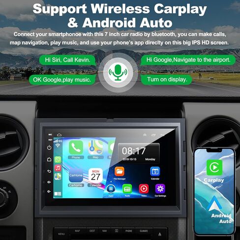 ستيريو سيارة 4+32G Android 12 لسيارة Ford 2004-2014 F150/F250/F350، راديو سيارة بشاشة تعمل باللمس 7 بوصة IPS مع Carplay لاسلكي/Android Auto، GPS، WiFi، Bluetooth، FM، يدعم Obd2/DVR/DSP in Kuwait