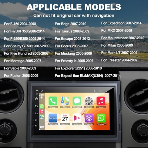 ستيريو سيارة 4+32G Android 12 لسيارة Ford 2004-2014 F150/F250/F350، راديو سيارة بشاشة تعمل باللمس 7 بوصة IPS مع Carplay لاسلكي/Android Auto، GPS، WiFi، Bluetooth، FM، يدعم Obd2/DVR/DSP in Kuwait