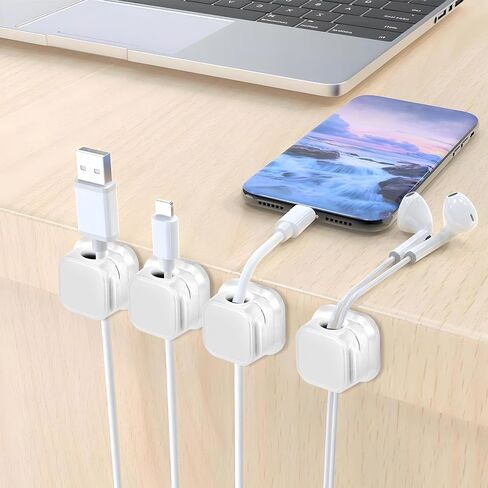 10 Pack Magnetic Cable Clips, Adhesive Cable Cord Management Charger Wire Organizer Keeper USB Charger Cord Holder Organizer for Nightstand Desk Car Table Wall(White) in Saudi Arabia