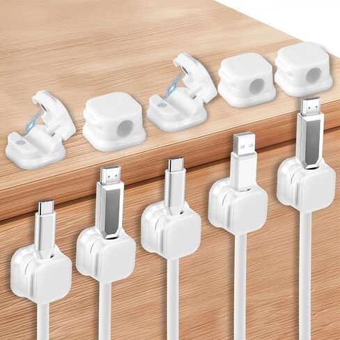 10 Pack Magnetic Cable Clips, Adhesive Cable Cord Management Charger Wire Organizer Keeper USB Charger Cord Holder Organizer for Nightstand Desk Car Table Wall(White) in Saudi Arabia
