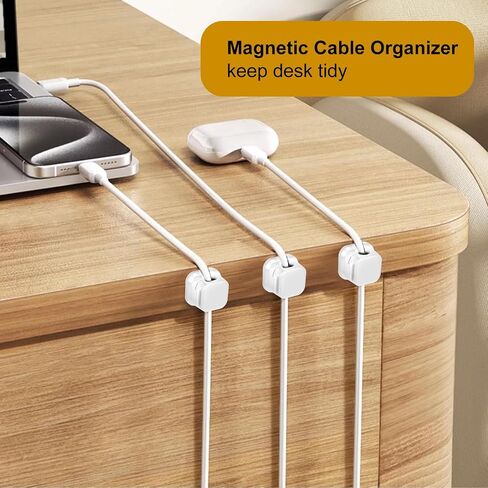 10 Pack Magnetic Cable Clips, Adhesive Cable Cord Management Charger Wire Organizer Keeper USB Charger Cord Holder Organizer for Nightstand Desk Car Table Wall(White) in Saudi Arabia