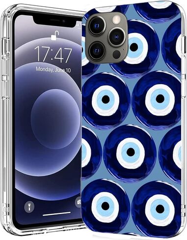 Phone Case Compatible with iPhone 12 Pro Max Evil Eye Amulet Mediterranean Blue Eyes Soft Silicone Shockproof Protective Phone Cover in Saudi Arabia