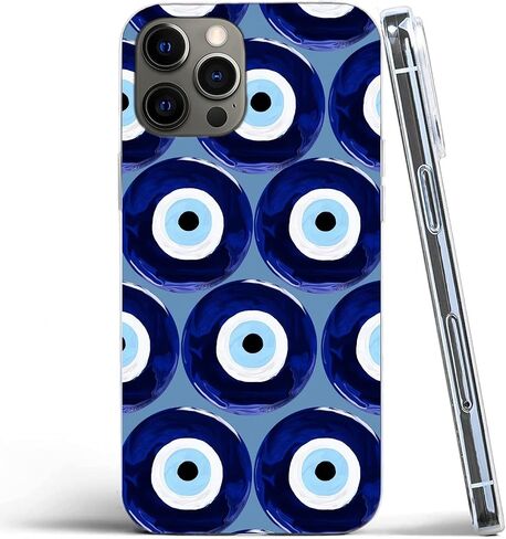 Phone Case Compatible with iPhone 12 Pro Max Evil Eye Amulet Mediterranean Blue Eyes Soft Silicone Shockproof Protective Phone Cover in Saudi Arabia