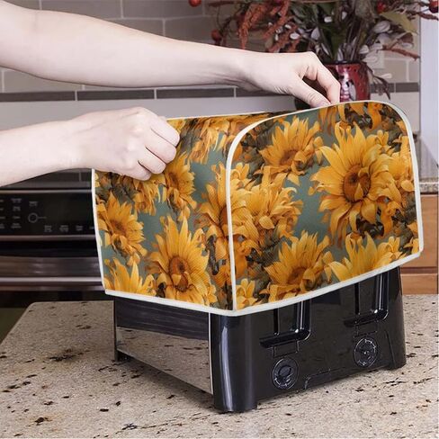 4 Slice Toaster Cover Van Gogh Style Sunflower Plus Size Toaster Dust Cover Oil Painting Flowers Yellow Microwave Oven Cover Dust and Fingerprint Protection in Saudi Arabia