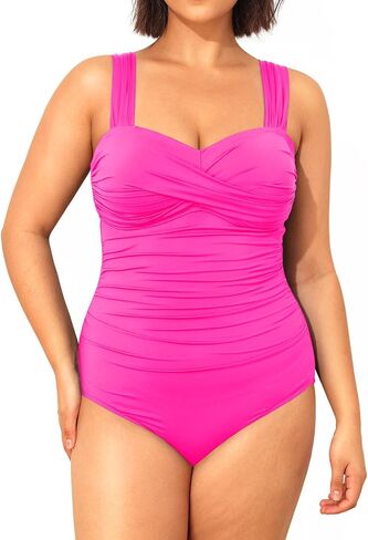 Yonique Plus Size One Piece Swimsuit for Women Tummy Control Bathing Suit Ruched Swimwear Black 14W in Kuwait