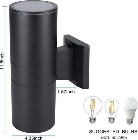 Outdoor Wall Lights 2 Pack, Modern Wall Sconce Fixture, Aluminum Cylinder Patio Light Porch Lights Exterior Wall Mounted, Up and Down Wall Light for House Garage, Matte Black I in Saudi Arabia