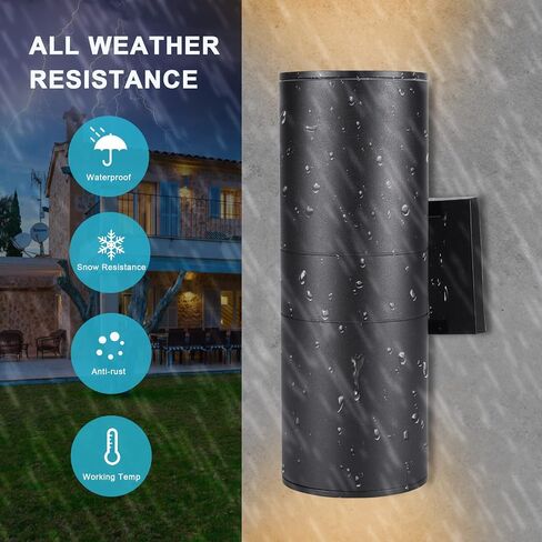 Outdoor Wall Lights 2 Pack, Modern Wall Sconce Fixture, Aluminum Cylinder Patio Light Porch Lights Exterior Wall Mounted, Up and Down Wall Light for House Garage, Matte Black I in Saudi Arabia