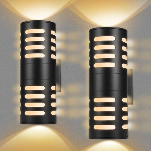 Outdoor Wall Lights 2 Pack, Modern Wall Sconce Fixture, Aluminum Cylinder Patio Light Porch Lights Exterior Wall Mounted, Up and Down Wall Light for House Garage, Matte Black I in Saudi Arabia