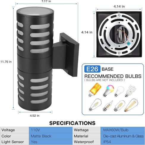 Outdoor Wall Lights 2 Pack, Modern Wall Sconce Fixture, Aluminum Cylinder Patio Light Porch Lights Exterior Wall Mounted, Up and Down Wall Light for House Garage, Matte Black I in Saudi Arabia