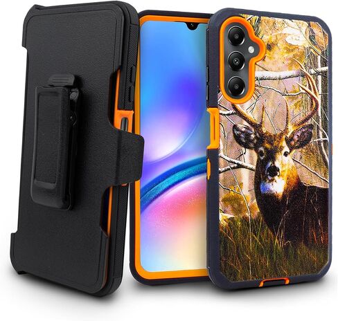 Compatible for Samsung Galaxy A05s 2023 Phone Case, Shockproof Heavy Duty Armor Case Cover with Belt Clip Holster, Built in Screen Protector (Deer) in Kuwait