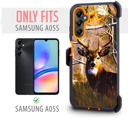 Compatible for Samsung Galaxy A05s 2023 Phone Case, Shockproof Heavy Duty Armor Case Cover with Belt Clip Holster, Built in Screen Protector (Deer) in Kuwait