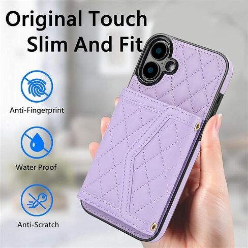for Apple iPhone 16 Crossbody Wallet Case for Women, PU Leather Card Slot Phone Case with Cash Pocket Kickstand Purse Lanyard Case Cover for iPhone 16.Pocket Black in Kuwait