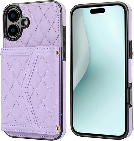 for Apple iPhone 16 Crossbody Wallet Case for Women, PU Leather Card Slot Phone Case with Cash Pocket Kickstand Purse Lanyard Case Cover for iPhone 16.Pocket Black in Kuwait