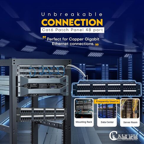 لوحة توصيل NewYork Cables® Cat6 ذات 48 منفذًا - تصميم مثبت على حامل 2U، منافذ غير محمية، ملصقات مرمزة بالألوان - لوحة توصيل إيثرنت مثالية لمراكز البيانات والمؤسسات واسعة النطاق وتحسين شبكة تكنولوجيا المعلومات in Saudi Arabia