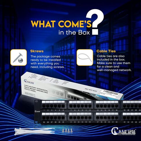لوحة توصيل NewYork Cables® Cat6 ذات 48 منفذًا - تصميم مثبت على حامل 2U، منافذ غير محمية، ملصقات مرمزة بالألوان - لوحة توصيل إيثرنت مثالية لمراكز البيانات والمؤسسات واسعة النطاق وتحسين شبكة تكنولوجيا المعلومات in Saudi Arabia