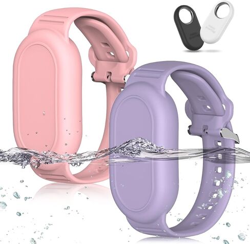 [2Pack] BIQIRE Bracelet Compatible for Samsung Galaxy SmartTag 2 (2023), Soft Silicone Wristband Smart Tag 2 Holder Kids Hidden Galaxy Smart Tag 2 Case Cover for Toddler Child Elderly (Pink+Purple) in Saudi Arabia