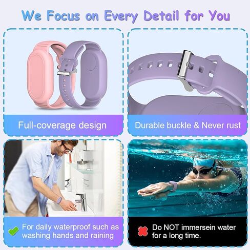 [2Pack] BIQIRE Bracelet Compatible for Samsung Galaxy SmartTag 2 (2023), Soft Silicone Wristband Smart Tag 2 Holder Kids Hidden Galaxy Smart Tag 2 Case Cover for Toddler Child Elderly (Pink+Purple) in Saudi Arabia