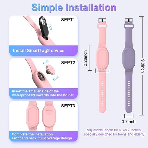[2Pack] BIQIRE Bracelet Compatible for Samsung Galaxy SmartTag 2 (2023), Soft Silicone Wristband Smart Tag 2 Holder Kids Hidden Galaxy Smart Tag 2 Case Cover for Toddler Child Elderly (Pink+Purple) in Saudi Arabia