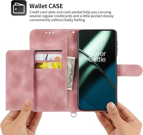 Wallet Case for OnePlus 11 5G with Wrist Strap Crossbody Shoulder Strap,Embossed Leather Flip Credit Card Holder Stand Cell Phone Cover for One Plus11 1 Plus 1plus11 One+ 1+ Women Girls Pink in Saudi Arabia