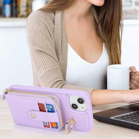 for iPhone 14 Case with Card Holder for Women,for iPhone 13 Crsosbody Case with Strap Lanyard,14 Wallet Case,Zipper Stand Ring Phone Case with Coin Pocket-Black in Kuwait