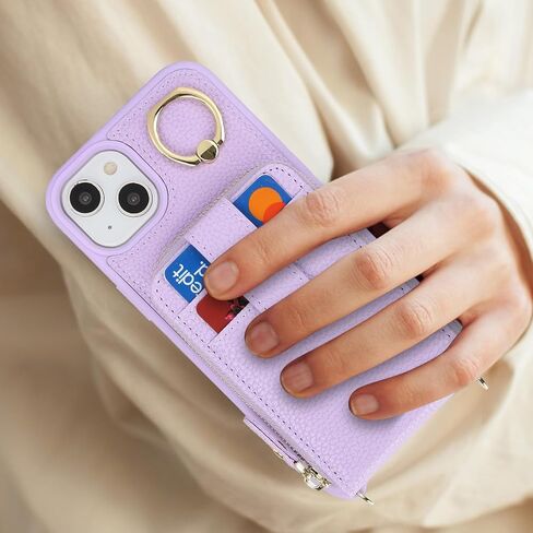 for iPhone 14 Case with Card Holder for Women,for iPhone 13 Crsosbody Case with Strap Lanyard,14 Wallet Case,Zipper Stand Ring Phone Case with Coin Pocket-Black in Kuwait