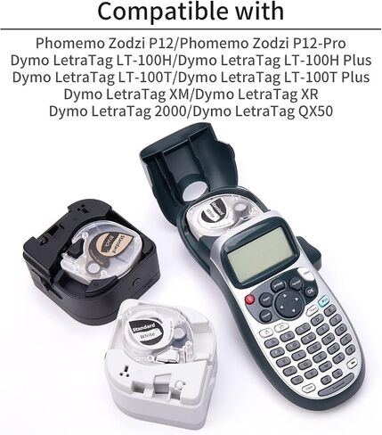 أشرطة الملصقات الحرارية Phomemo 5X باللون الأسود على الأبيض المتوافقة مع صانع الملصقات Phomemo P12 & P12 PRO وصانع الملصقات Dymo Letratag LT-100H LT-110T XR XM Plus QX50 (1/2 بوصة × 13 قدم 12 مم × 4 م) in Saudi Arabia