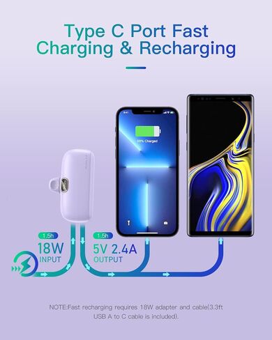 شاحن Kuulaa صغير محمول لهاتف iPhone مع كابل Lightning مدمج وبنك طاقة بقدرة 5000 مللي أمبير في الساعة شحن سريع لهواتف iPhone 14/13/13 Pro/12/12 Pro/11/XR/XS/X/8/7/6 أسود in Saudi Arabia