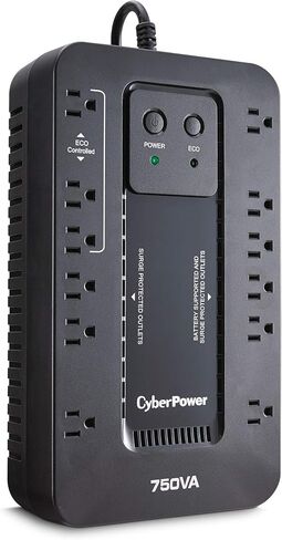 CyberPower EC750GTAA نظام UPS للبطارية الاحتياطية والحماية من زيادة التيار، 750 فولت أمبير/450 وات، 12 منفذًا، وضع ECO، مزود طاقة مدمج غير منقطع، معتمد من TAA in Kuwait