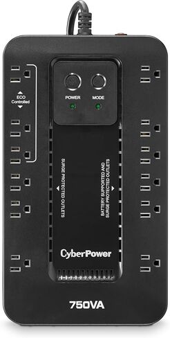 CyberPower EC750GTAA نظام UPS للبطارية الاحتياطية والحماية من زيادة التيار، 750 فولت أمبير/450 وات، 12 منفذًا، وضع ECO، مزود طاقة مدمج غير منقطع، معتمد من TAA in Kuwait