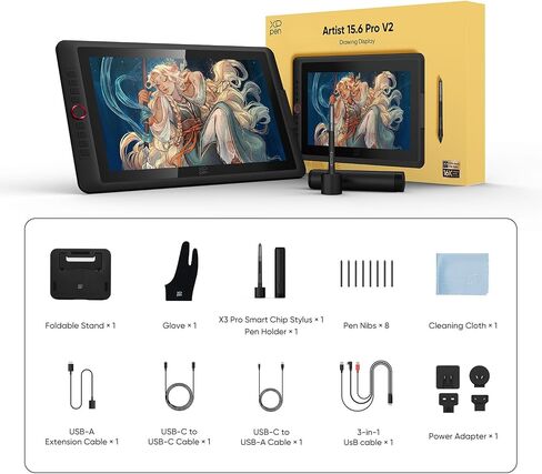 تابلت الرسم XPPen المحدث 15.6 Pro V2 مع شاشة 16384 ضغط القلم X3 Pro Stylus Graphic Art Tablet مع إمالة زجاجية مقاومة للوهج كاملة تدعم الاتصال الهاتفي الأحمر و 8 مفاتيح اختصار in Saudi Arabia