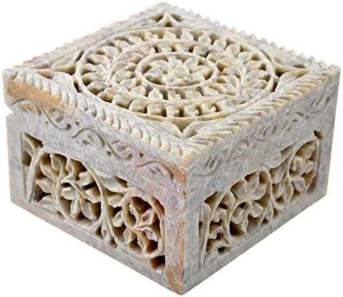 Hashcart Marble Jewelry Box Small Decorative Box Tarot Box Stash Box |Size- 4" x 4" x 2"| Handcarved Soapstone Box Use as Jewelry Tray Ring Dish Ring Holder in Kuwait