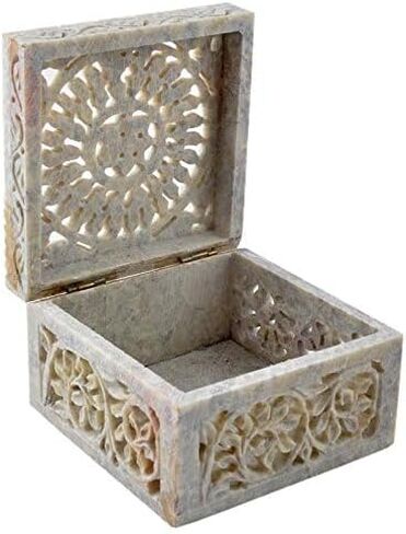 Hashcart Marble Jewelry Box Small Decorative Box Tarot Box Stash Box |Size- 4" x 4" x 2"| Handcarved Soapstone Box Use as Jewelry Tray Ring Dish Ring Holder in Kuwait