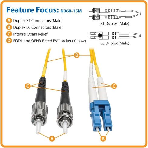 Tripp Lite Duplex Singlemode 9/125 Fiber Patch Cable (LC/ST), 15M (50-ft.)(N368-15M) in Saudi Arabia
