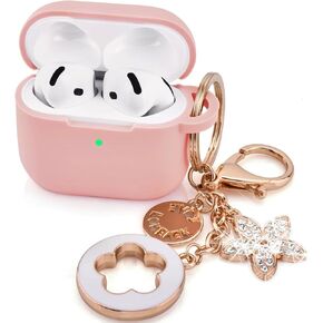 Case for Airpods 4 Generation Case Cover, Soft Silicone iPods 4 Earbuds Case with Girl Bling Keychain for Airpod iPods 4th Generation (Pink)