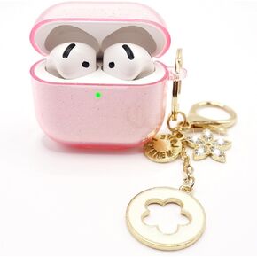 Clear Case Compatible with AirPods 4 Case Cover, Cute iPods 4 Earbuds Wireless Charging Cases Women Girl Bling Keychain for Apple AirPods 4th Generation Case 2024 (Glitter Pink)