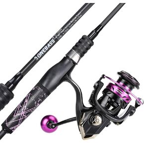 One Bass Fishing Rod and Reel Combo, Spinning Combo with SuperPolymer Handle-Purple-Purple-1.98M
