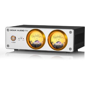 Douk Audio VU22 Dual Analog VU Meter Display DB Panel MIC+LINE Sound Level Meter (Silver)