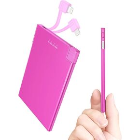 TNTOR Portable Charger with Built in USB-C Cable, 3500mAh Ultra Slim for Pocket Wallet Power Bank Compatible with Samsung Google Moto iPhone 15 16 Series and Other Android Phones