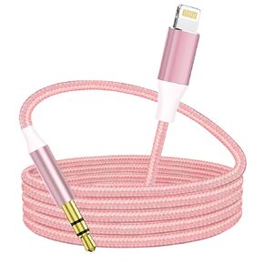 Lightning to 3.5mm Aux Cable, Apple MFi Certified Headphone Audio Jack Cord Compatible with iPhone 14 13 12 11 XS XR X SE 8 7 6 5 iPad/iPod to Car Stereo, Speaker (Pink)