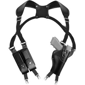 Shoulder Holster for Concealed Carry,Yigerlee Adjustable Vertical Gun Holster with Double Magazine Pouch,Made from Soft Microfiber Leather, Fits 1911, Glock 17/19, Beretta 92FS and More Pistol