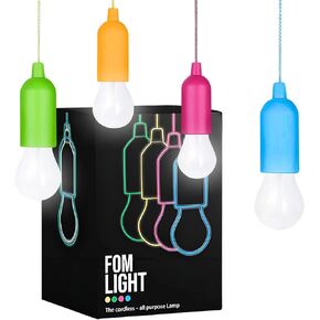 4 Hanging LED Kids Safe Lights for Treehouse, Playhouse, Camping, Indoor/Outdoor, Battery-Operated Lamps with Pull Chain