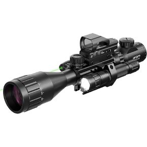 HIRAM 4-16x50 AO Rifle Scope Combo with Green Laser, Reflex Sight, and 5 Brightness Modes Flashlight