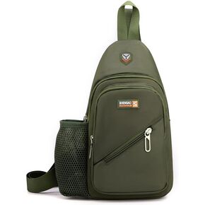 Travel Lightweight Sling Bags with Water Bottle Holder & Earphone Hole, Adjustable Nylon Crossbody Chest Backpack
