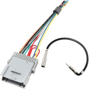 RED WOLF Compatible with GM Chevy GMC Buick 1998-2008 & GM-10 Antenna Adapter Plug Aftermarket Stereo Radio Wiring Harness
