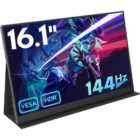 HONGO 16.1'' 144Hz Portable Gaming Monitor for Laptop, 1080P FHD IPS Screen with HDR, 1200:1 FreeSync, Ultra Slim & Eye Care,Travel Monitor External Screen for Laptop, PC, PS5, Mac, Xbox