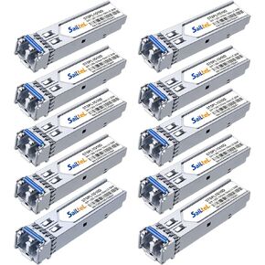 1.25 Gigabit Single Mode LC Duplex Transceiver,1000Base-LX Dual Fiber SFP Module,1310nm SMF, up to 10 km,DDM，Compatible with Cisco, Ubiquiti, Mikrotik,Netgear, Dlink and More (10Pack)