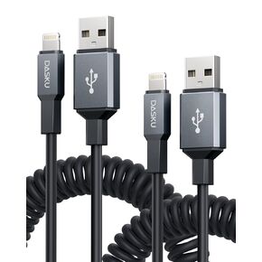 2 Pack Lightning Cable for Car 3FT Coiled iPhone Charger Cord, iPhone Charging Cable [Apple MFi Certified] USB to Lightning Cable for iPhone 14/13/12/11 Pro Max/XS MAX/XR/8/7/Plus/SE/CarPlay (Grey)