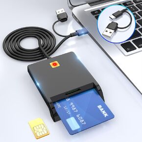 Opluz CAC Reader DOD Military USB Common Access 2 in 2, USB A/Type C DOD Military USB Universal Compatibility SIM Card Reader Smart and ID CAC Card Reader,Compatible with Mac OS, Windows, Linux