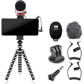Mcoplus LED-01 Portable Flexible Tripod Adjustable Cell Phone Tripod with Remote/Smartphone Clip/Gopro Adapter for Smartphone GoPro Sports Action Camera,for YouTube/Vlogging